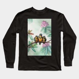 Thrush Family with Floral Background Long Sleeve T-Shirt